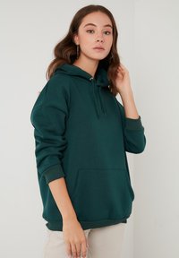 LELA Mikina s kapucňou - dark green melange
