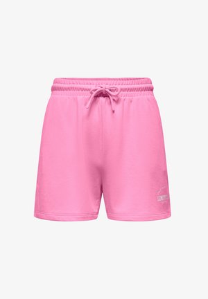 Roosad puuvillased püksid elastse vöö ja nööriga. Alumises paremas nurgas väike valge logo. Sile tekstuur, vabaaja stiil.