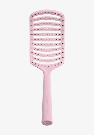 Rosa belüftete Haarbürste mit flexiblem Paddle, abgerundeten Borstenspitzen und langem Griff mit der Aufschrift "brushworks".