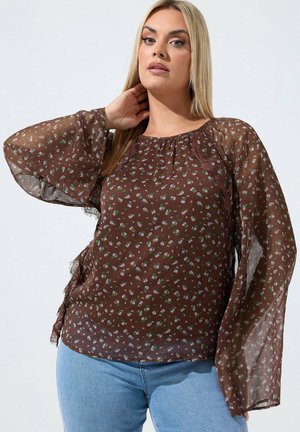 Yours Clothing, PLUS SIZE BLOUSES & SHIRTS - T-shirt à manches longues - chocolate