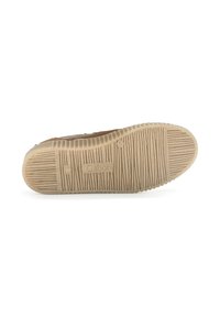 Semelle de chaussure Gabor marron clair en matériau caoutchouteux texturé, dotée de cannelures horizontales et du nom de la marque en relief. Bords lisses et bout arrondi.