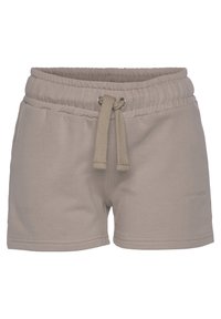 Pantaloni atletici grigio chiaro con cintura elastica, cordoncino regolabile, tessuto morbido e branding discreto di lato.