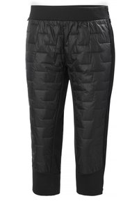 Zwarte geïsoleerde cropped broeken met een geborduurde design. Kenmerken zijn een brede elastische tailleband en effen zwarte stof aan de zijkanten. Ritsdetail op de achterkant.