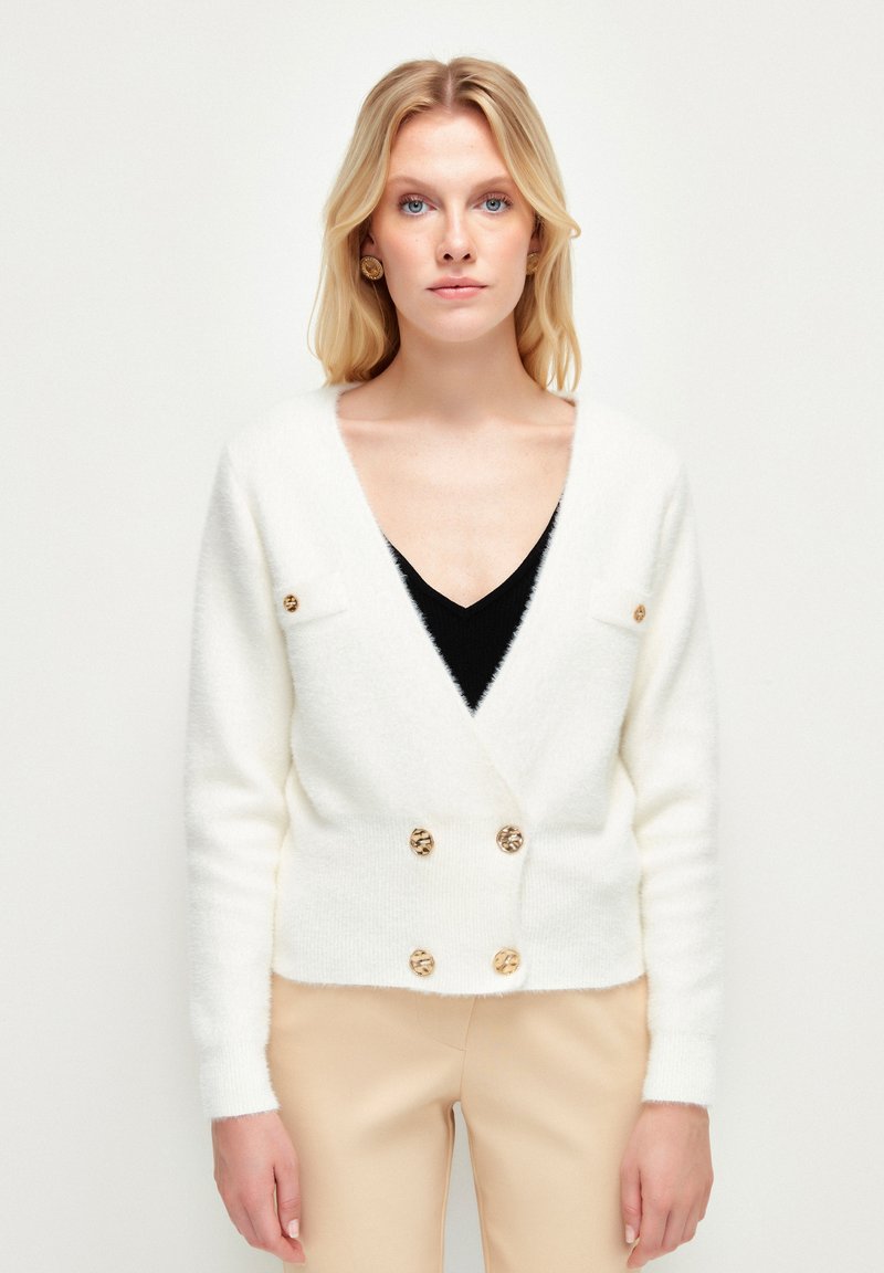 adL V NECK BUTTON DETAILED - Chaqueta de punto - light beige