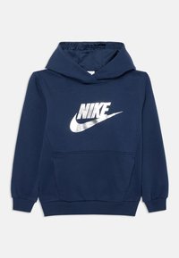 Felpa con cappuccio blu navy realizzata in misto cotone, con un grande logo Nike argentato sul davanti e una tasca a marsupio.