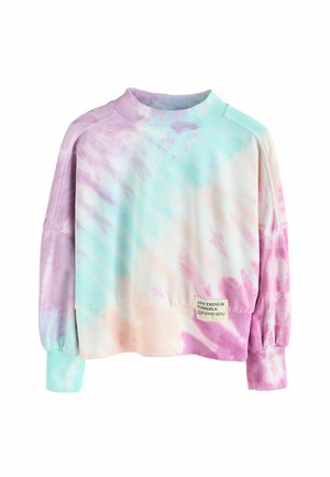 Tie-dye sweatshirt in pasteltinten, met schakeringen van blauw, roze en crème. Ribbelkraag en -manchetten, met een label op de zoom.