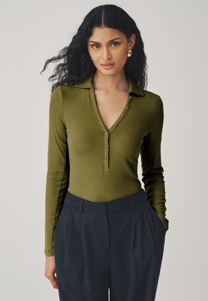 Next REGULAR FIT - LONG SLEEVE COLLAR  - Maglietta a manica lunga - olive green