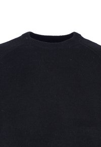 Maglione a maglia nera con scollatura rotonda e maniche raglan, realizzato in un tessuto morbido con una trama liscia.