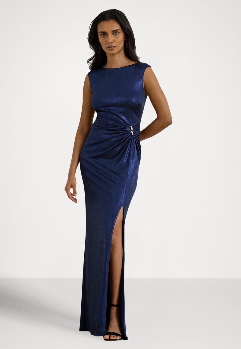 Lauren Ralph Lauren BUCKLE-TRIM METALLIC JERSEY GOWN - Occasion wear -  refined navy/navy foil/dark blue - Zalando
