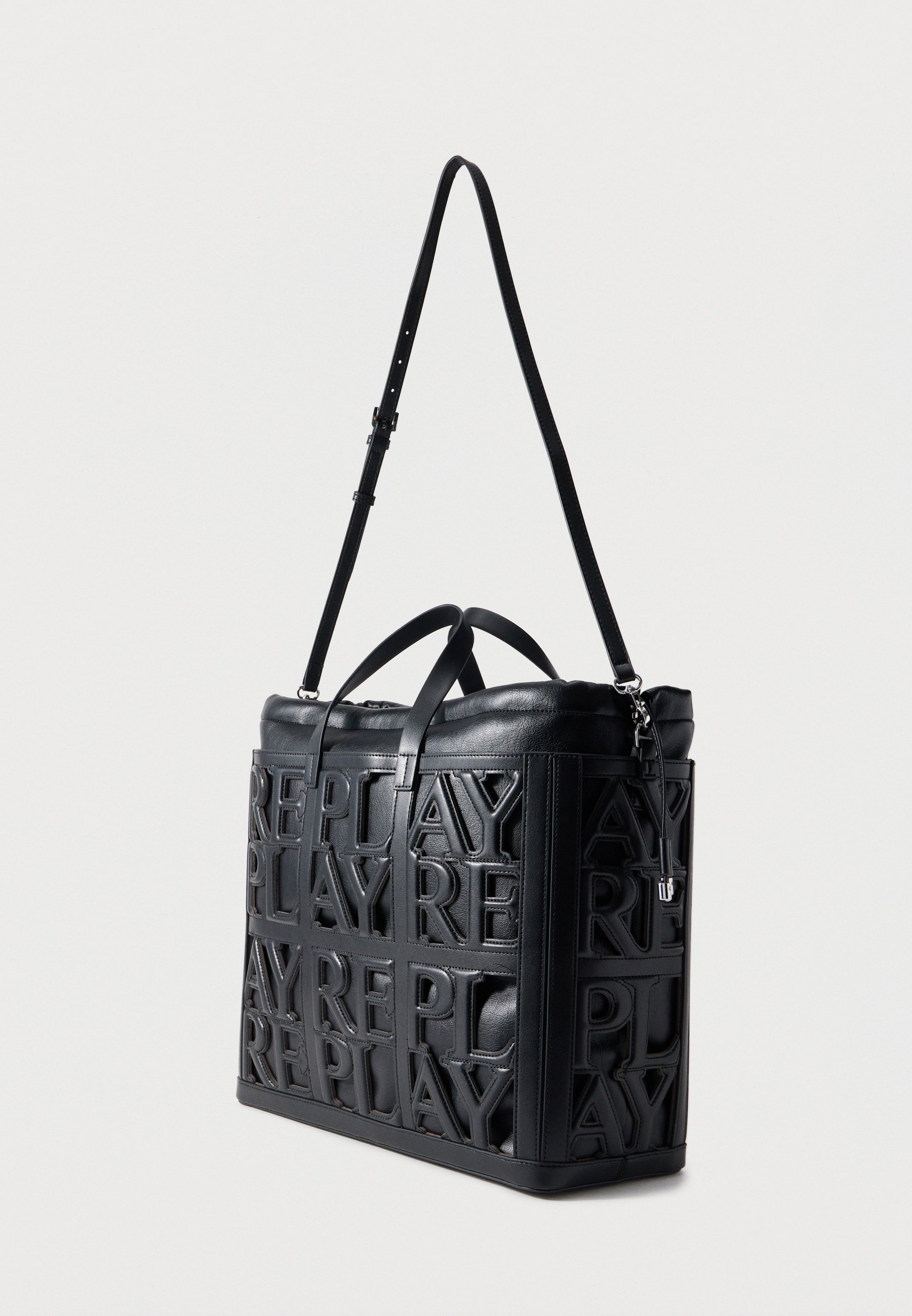 Replay LOGO CUTOUT TOTE BAG - Tote bag - black/cambridge brown