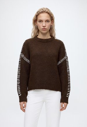 JDY, JDYZOEY LIFE L/S ON STITCH PULL KNT NOOS - Пуловер - chocolate brown/birch stitch