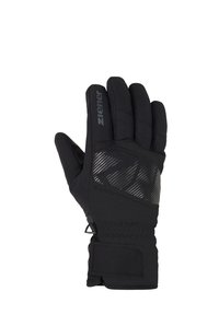 Gant de hiver noir avec une paume texturée, des sections renforcées et une fermeture velcro. Conçu avec un matériau GORE-TEX imperméable.