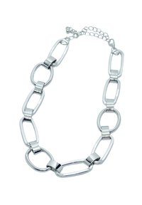 Collar de cadena de plata con eslabones rectangulares y ovalados alternos, acabado pulido, con un cierre ajustable y extensión de cadena.