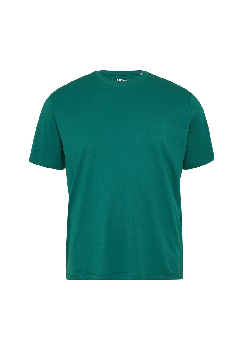 Groen katoenen T-shirt met een ronde hals, korte mouwen en een relaxte pasvorm. Gladde textuur met minimale details op de borst.
