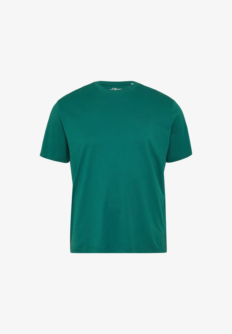 Groen katoenen T-shirt met een ronde hals, korte mouwen en een relaxte pasvorm. Gladde textuur met minimale details op de borst.