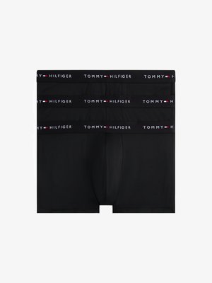 Μαύρα μποξεράκια από βαμβακερό μείγμα με φαρδύ ελαστικό λάστιχο που φέρει το λογότυπο "TOMMY HILFIGER" σε λευκές και κόκκινες αποχρώσεις.