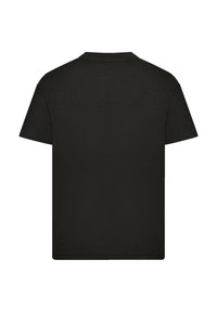 Schwarzes T-Shirt mit kurzen Ärmeln, klassischer Rundhalsausschnitt, aus Baumwolle gefertigt, mit einer glatten Textur und in einer einfachen, einfarbigen Ausführung ohne Muster oder Akzente.