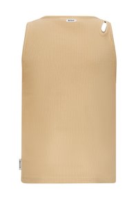 Top in cotone beige a costine, con scollatura rotonda e taglio laterale con dettaglio in metallo. Etichetta "RETOUR" sul retro.