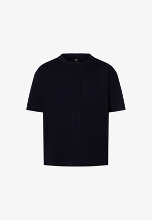 T-shirt a maniche corte blu navy realizzato in morbido cotone, con colletto rotondo e taschino sul lato sinistro. Texture liscia.