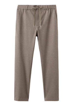 Brązowe, elastyczne spodnie dresowe z elastycznym pasem, troczkami do wiązania i bocznymi kieszeniami. Miękka tekstura o szczupłym, zwężanym kroju.