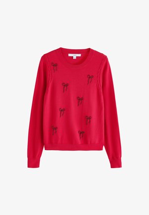 Next, REGULAR FIT - SOFT TOUCH LONG SLEEVE CREW NECK JUMPER . - Striktrøje - red embellished bows
