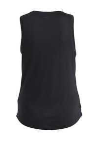 Top negro sin mangas con escote redondeado, textura suave y dobladillo ligeramente curvado. Sin logotipos ni patrones visibles. Se muestra la vista trasera.