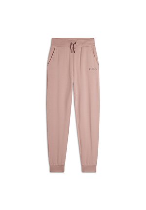 Pantaloni jogger rosa realizzati in morbido tessuto con cintura elasticizzata, cordino e due tasche laterali. Presentano il logo "FREDDY" sul davanti.
