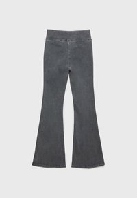 Grijze wijde spijkerbroek gemaakt van denim, met een hoog tailleontwerp en een gladde textuur. Zichtbare stiksels langs de naden en zoom.