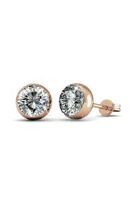 Orecchini a perno in oro rosa con pietre di zirconia cubica trasparenti e brillanti, con una finitura lucida. Design semplice, chiusura a spinta sicura.