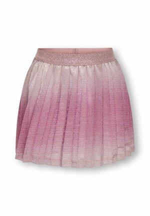 Powiewająca różowa spódnica z gradientem od jasnych do ciemniejszych odcieni, z zakładkami i błyszczącym pasem dla dodatkowej tekstury.