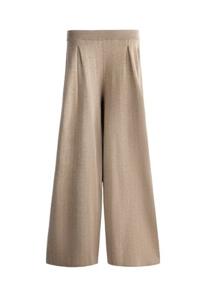 OYSHO, WIDE-LEG PINSTRIPE KNIT TROUSERS - Pantalon classique - dark nougat