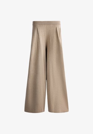 OYSHO, WIDE-LEG PINSTRIPE KNIT TROUSERS - Pantalon classique - dark nougat