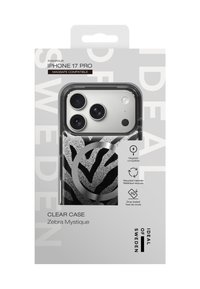 Gjennomsiktig mobildeksel for iPhone 17 Pro med zebra-mønster i svart og sølv. Har MagSafe-kompatibilitet og er laget av resirkulerte materialer.