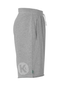 Grijze katoenen shorts met een elastische tailleband en een trekkoord. Voorzien van zijzakken en een ronde logodetail op het onderbeen.