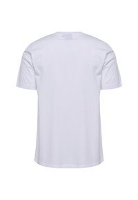 Hvid bomuld T-shirt med korte ærmer, rund hals og lige snit. Minimalistisk design, uden synlige logoer eller mønstre.