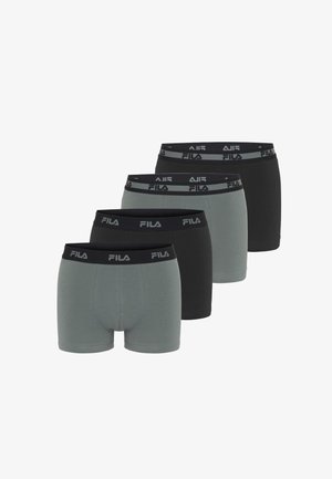Quatre paires de boxers pour hommes en alternance de couleurs noire et grise, chacun avec une ceinture noire arborant le logo FILA.