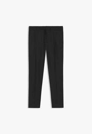 Zwarte broek met een Elastische tailleband, voorzien van een trekkoord. Getailleerde pasvorm met zijzakken en een soepele, lichte stof.