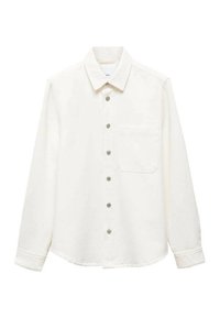 Camicia bianca a maniche lunghe realizzata in un misto cotone, con chiusura a bottoni, colletto, taschino singolo sul petto e una vestibilità comoda.