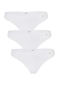 Tre paia di slip bianchi in cotone con una texture liscia, caratterizzati da un design a vita bassa e un piccolo logo "Lovable" sulla cintura.