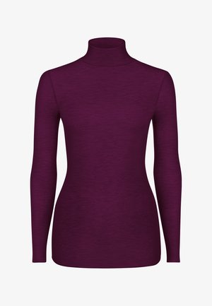 Purple long-sleeve turtleneck made of soft material with a fitted silhouette. Texture appears smooth and lightweight without patterns or accents.