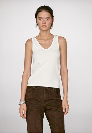Massimo Dutti RIBBED STRAPPY SLEEVELESS - Top - beige