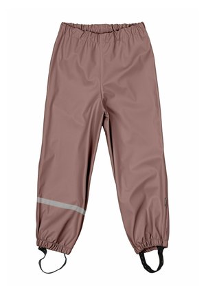 Pantaloni impermeabili con vita elastica in un rosa tenue, dotati di strisce riflettenti, gamba affusolata e cinturini regolabili alla caviglia.