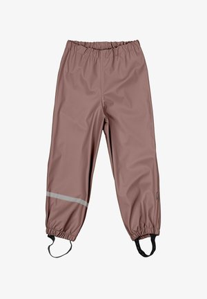 Vodootporne hlače s elastičnim pojasom u prigušenoj ružičastoj boji, s reflektirajućim trakama, suženim nogavicama i podesivim remenima na gležnjevima.