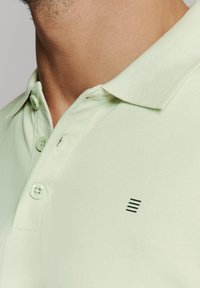 Lichtgroen polo-shirt, van katoen, korte mouwen, met een knoopsluiting met drie knopen, textuurstof, klein zwart logo nabij de kraag.