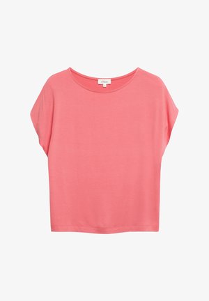 Blouse corail rose pour femme à manches courtes, col rond, coupe ample et étiquette s.Oliver à l'intérieur du col.