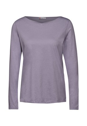 Langarmshirt in helllila, aus weichem Stoff. Mit einem V-Ausschnitt und geradem Saum mit minimalen Nahtdetails.