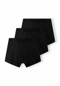 Három pár fekete pamut boxer alsó, rugalmas derékpánttal, sima textúrával és minimális varrási részletekkel.