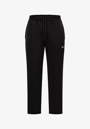 Pantalons de jogging noirs en tissu doux, avec une taille élastique et un cordon de serrage, des poches latérales et un petit logo.