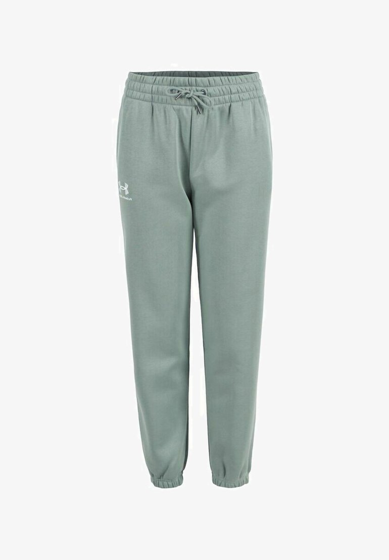 Pantalons de survêtement vert clair en tissu doux, dotés d'une taille élastique avec cordon de serrage, de poignets froncés et d'un petit logo imprimé sur le côté.