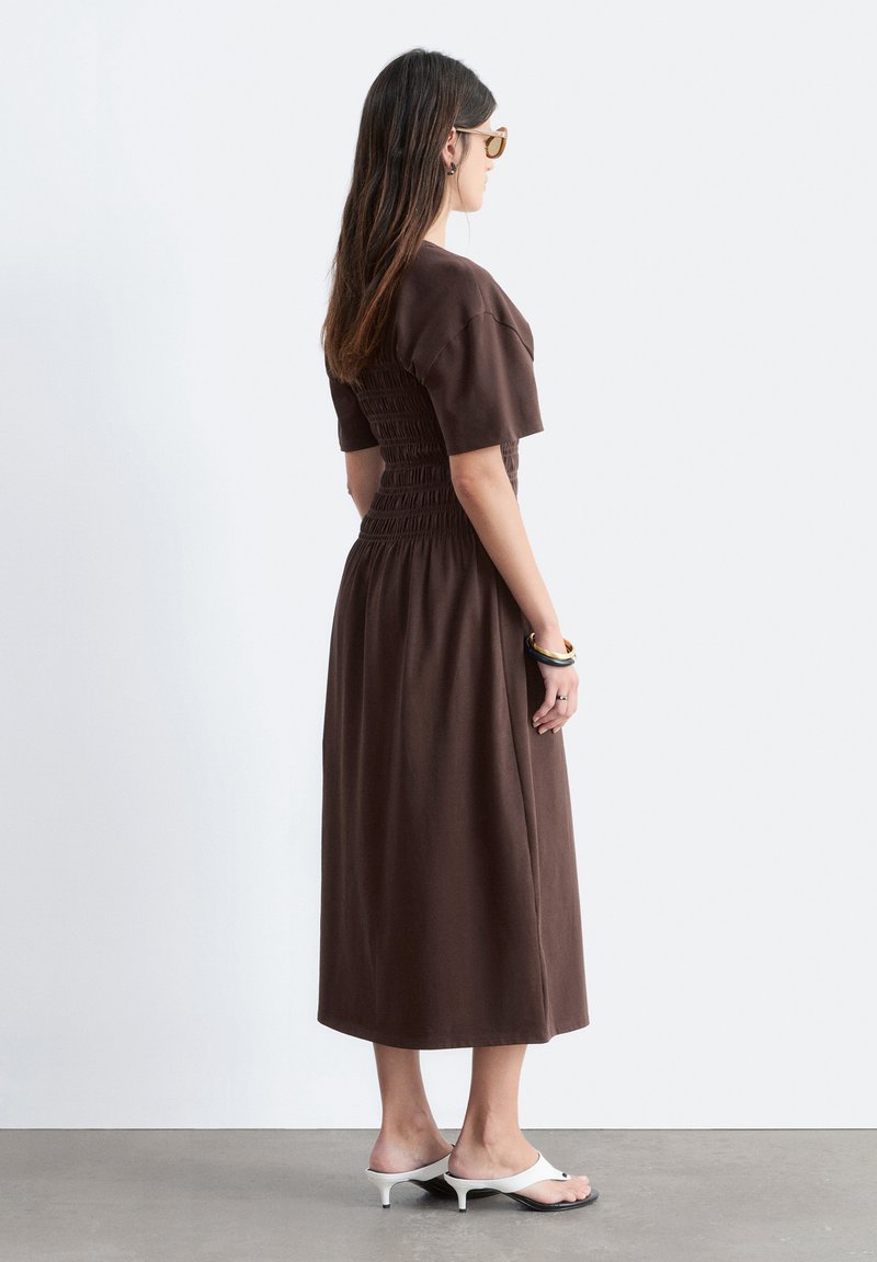 brown dress and other stories & Other Stories | Cowl-Neck Satin Midi Dress | Brown